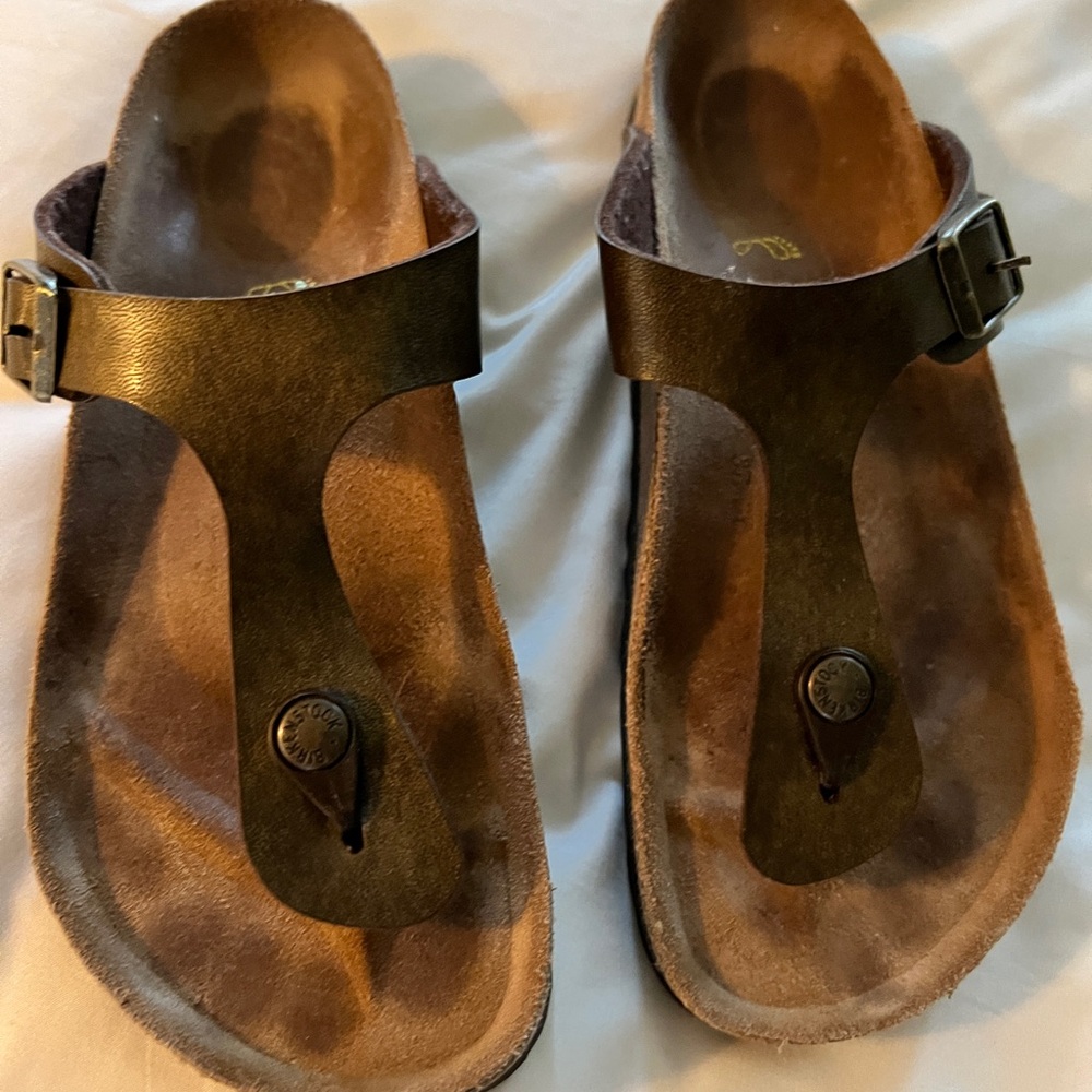 Birkenstock Brown Leather Footbed thong sandal size 37/7